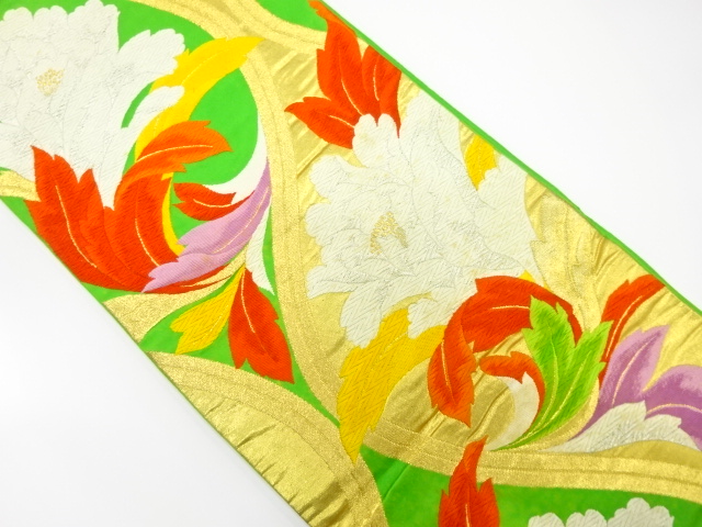 JAPANESE KIMONO / ANTIQUE FUKURO OBI / SILK / WOVEN PEONY